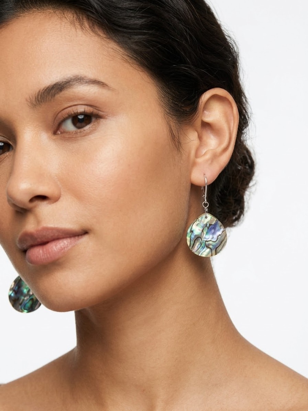 Abalone Shell Teardrop Dangle Earrings - Iridescent Green